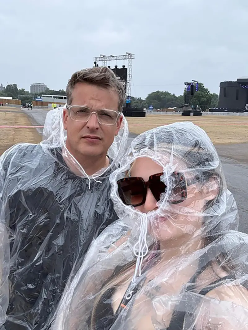 Me and Beth in rain coats